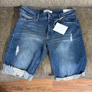 KanCan Dark Blue Rolled Hem Jean Shorts